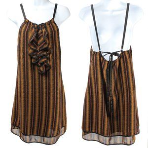 BCBGENERATION Brown & Black Striped Pattern Ruffle Low Open Back Dress Size M